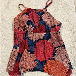 Kona Sol Floral Swim Camisole - Red and Navy
